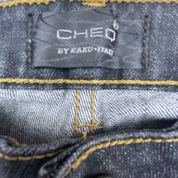 Cheq by Kaku Italy Jeans Mens Small Straight Slim Twill Lines Dark Jeweled Studs - Picture 5 of 8